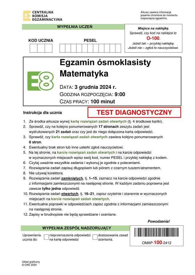 Próbny egzamin ósmoklasisty 2024 - MATEMATYKA