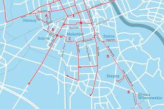 Trasa tramwajowa łącząca Wolę z Wilanowem: mapa