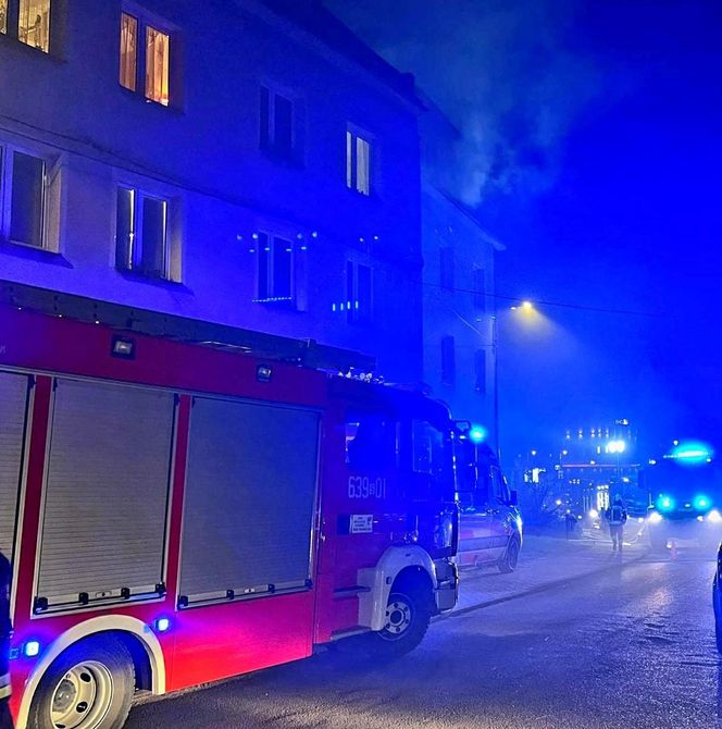 Pożar budynku w centrum Tarnowskich Gór