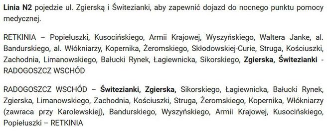Trasy nocnych autobusów po zmianach