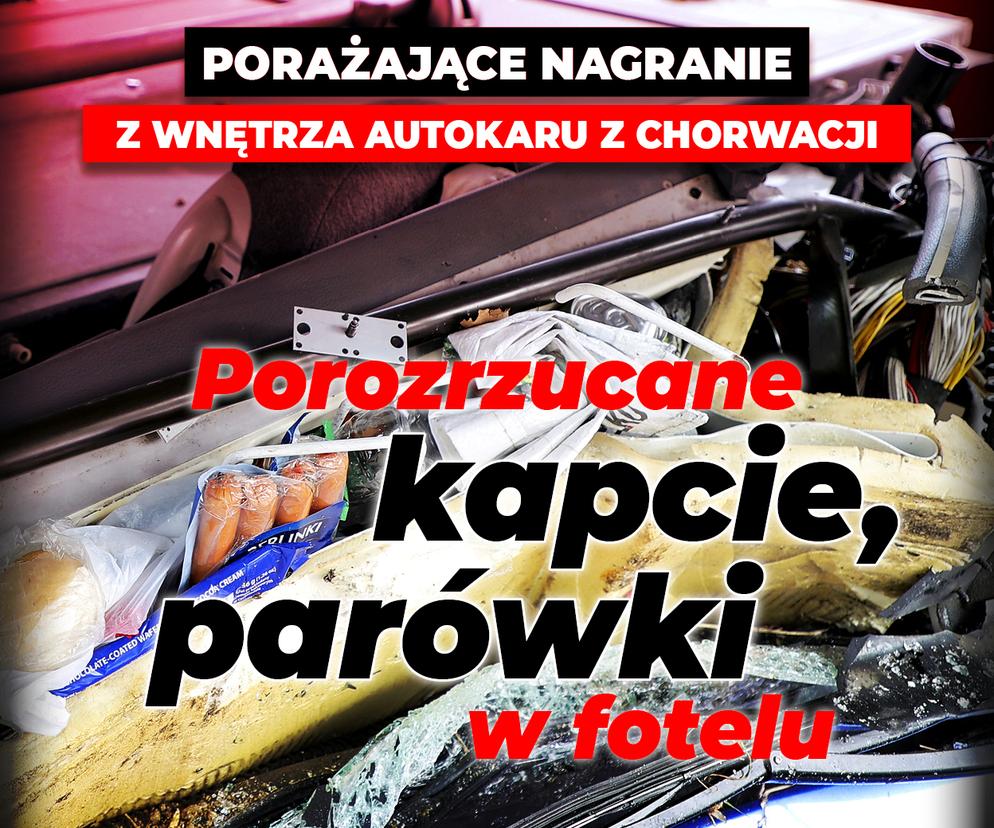 Porozrzucane kapcie, parówki w fotelu. Film z wnętrza autokaru