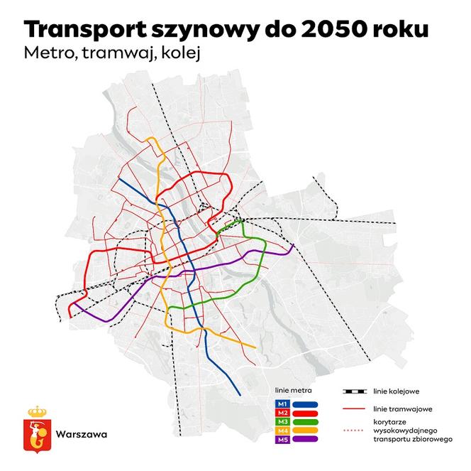 5 linii metra Warszawa mapa