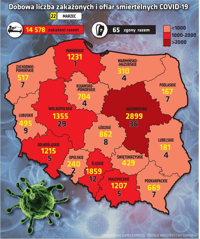 Koronawirus 22 marca: Sytuacja w województwach