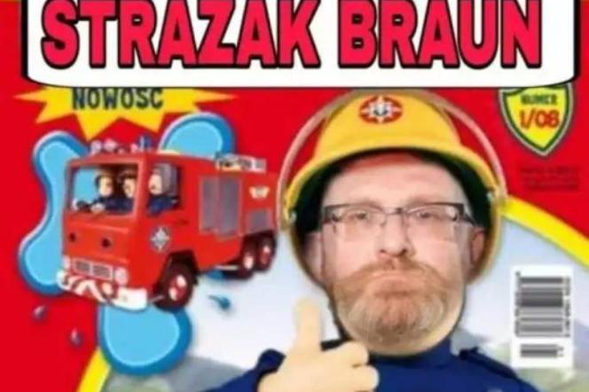 Internauci bezlitośni dla Grzegorza Brauna. Memy po skandalu z gaśnicą.