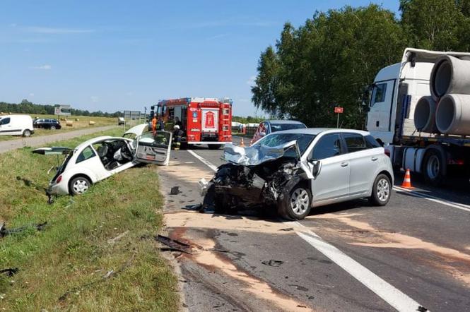 Poważny wypadek w Grudnej koło Szczercowa. Dwoje kierowców trafiło do szpitala