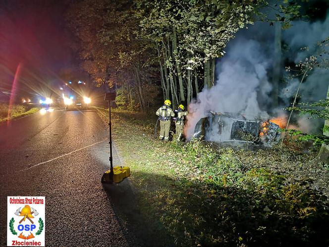 Pożar samochodu na trasie Złocieniec - Siecino.