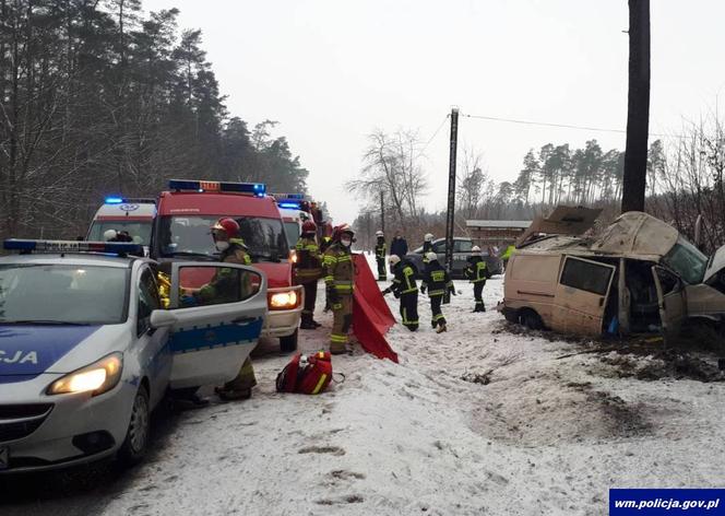 Śmiertelny wypadek w Lidzbarku. Bus uderzył w drzewo. Nie żyje młoda kobieta