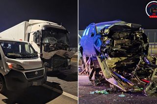 Koszmar na S8. Ciężarówka wjechała w dwie lawety i potrąciła mężczyznę. Upadł kilka metrów dalej