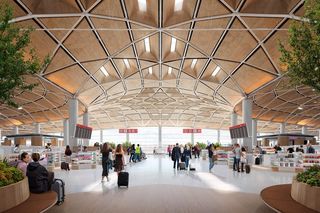 Wizualizacja lotniska CPK na podstawie projektu budowlanego z 2024 roku