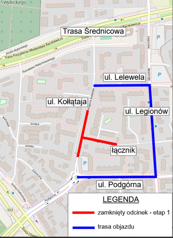Schemat zmian w rejonie Kołlątaja w Toruniu