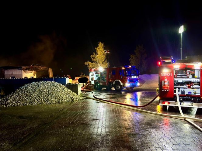 Groźny pożar w Rusinowicach. Paliła się hala z węglem