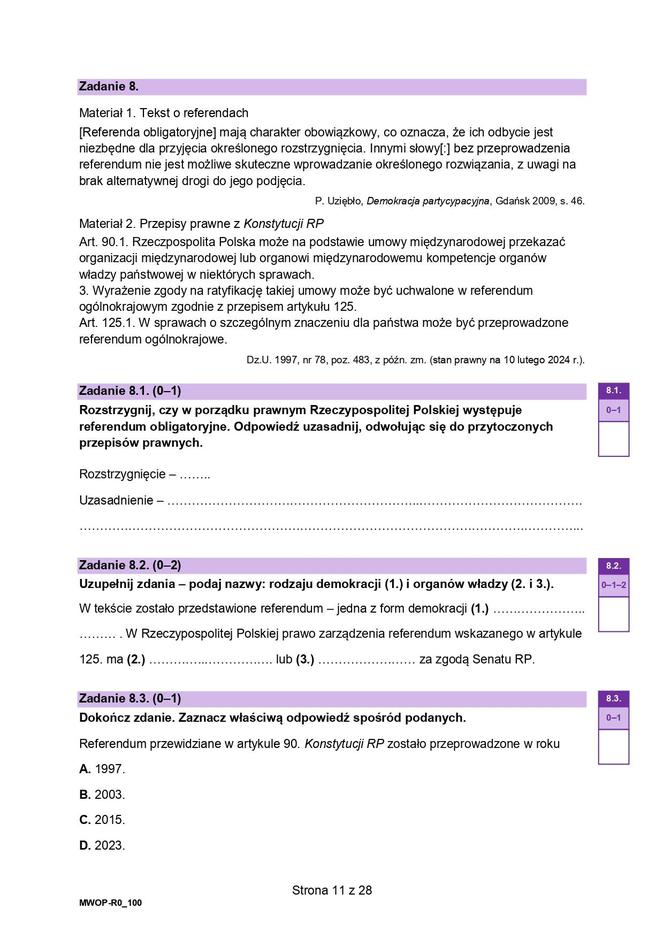 WOS 2024 - matura, arkusze CKE (formuła 2023)