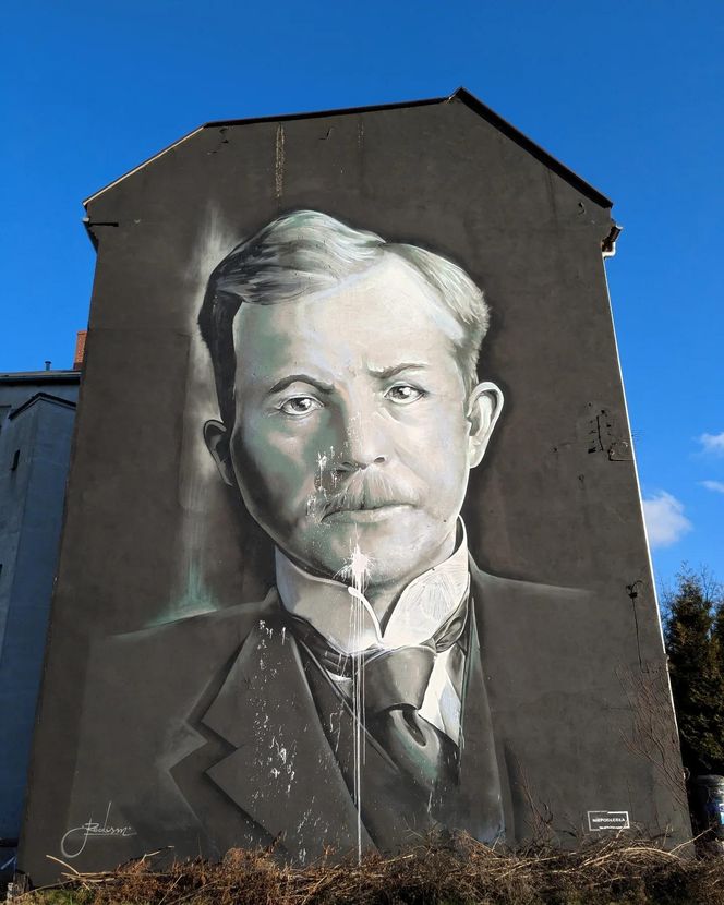 Zdewastowany mural Wojciecha Korfantego w Katowicach