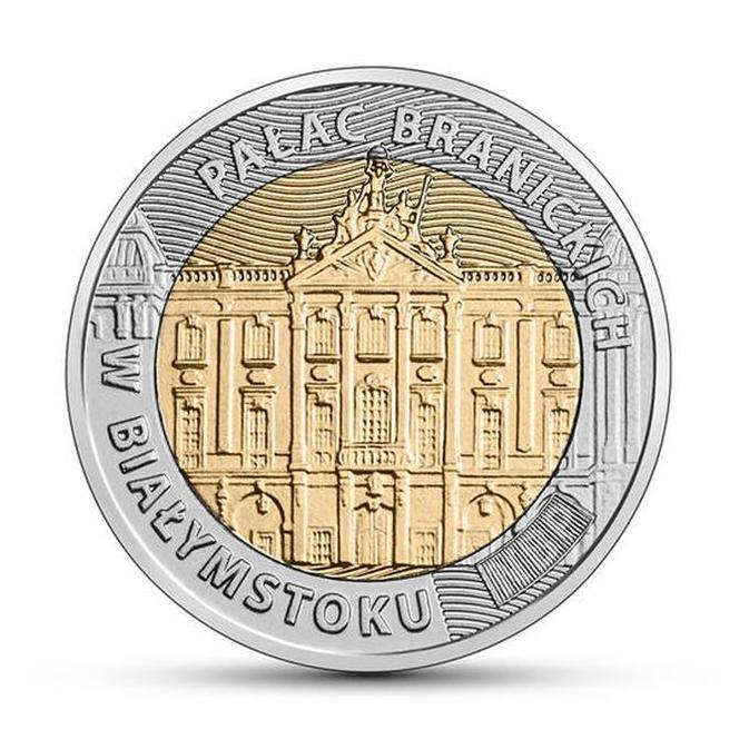 Rewers monety z Pałacem Branickich