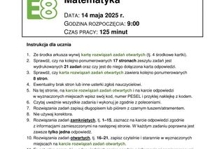 Egzamin ósmoklasisty 2025 matematyka - ARKUSZ CKE, ODPOWIEDZI, ZADANIA, DO POBRANIA [14.05.2025]	