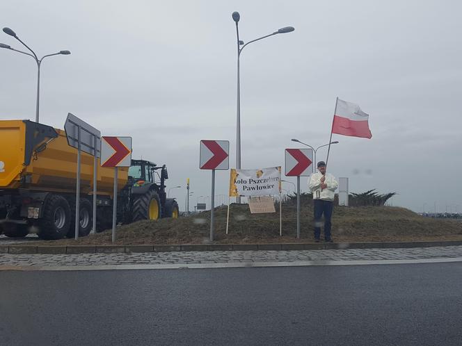 Samotny pszczelarz na rondzie. Protestuje z rolnikami przy S5 koło Leszna