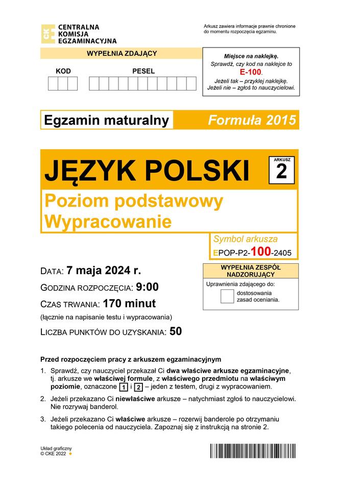 Matura 2024 - język polski. Arkusze Formuła 2015 (pp)