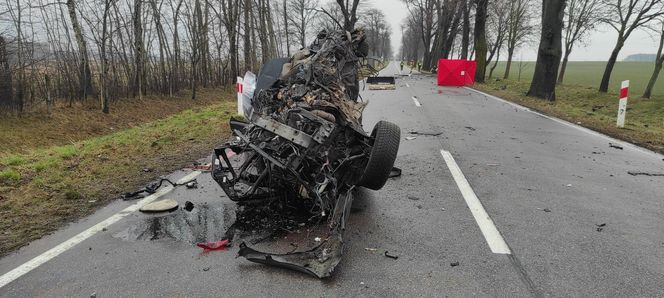 Z impetem wjechał w drzewo! Siła uderzenia rozerwała samochód