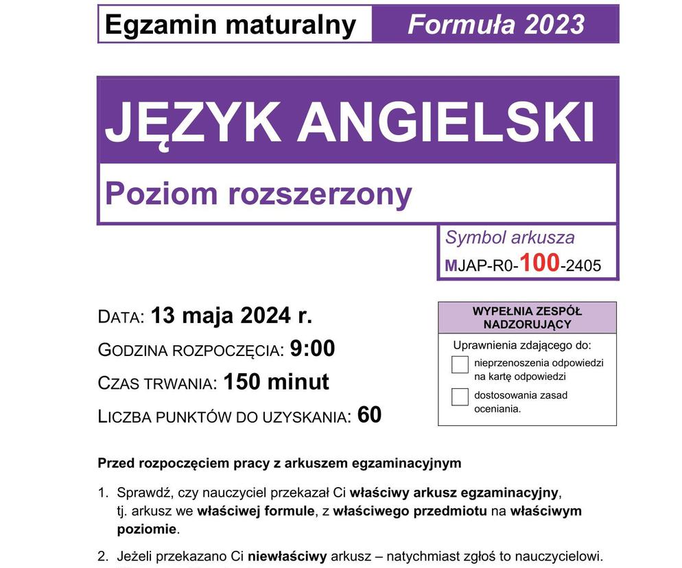 Matura 2024: angielski. Arkusze CKE i odpowiedzi. Poziom rozszerzony [Formuła 2023]