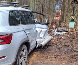 Skoda z dwiema osobami w środku uderzyła w drzewo. 4-letnie dziecko trafiło do szpitala