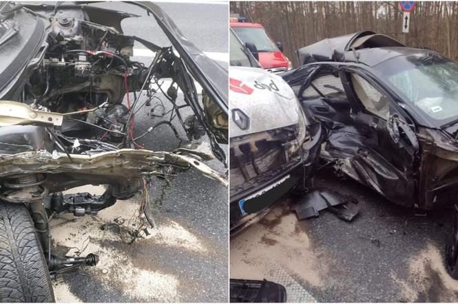 Potworny wypadek pod Płockiem! Volvo 18-latka zderzyło się czołowo z tirem i busem. DK 60 zablokowana