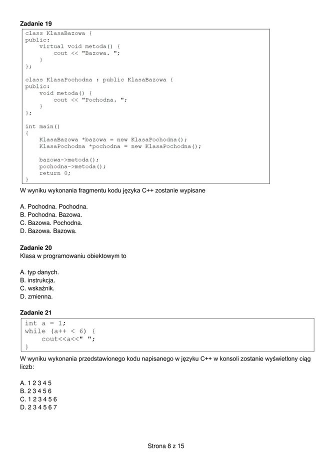 Egzamin zawodowy informatyk - przykładowe zadania. Nazwa kwalifikacji: Projektowanie, programowanie i testowanie aplikacji