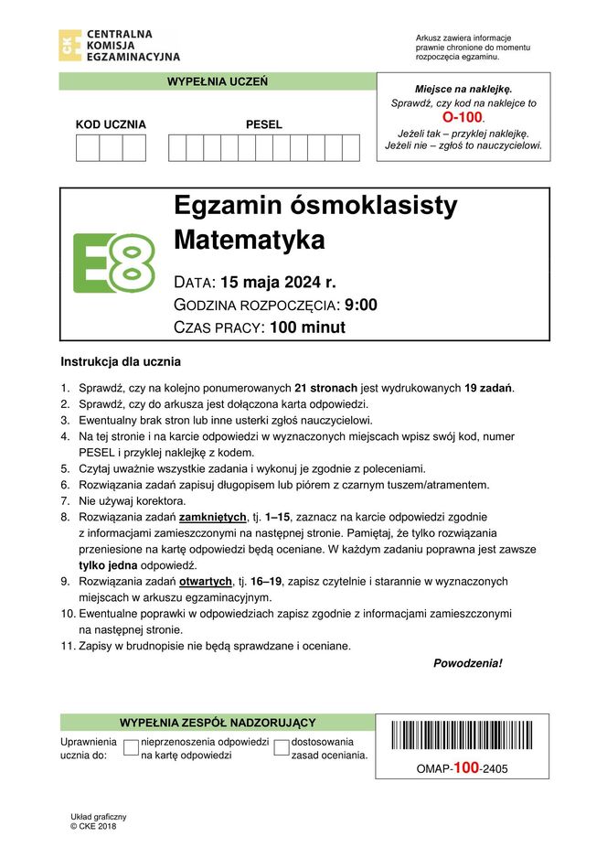 Egzamin ósmoklasisty 2024 - MATEMATYKA