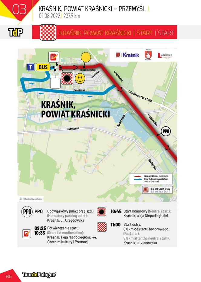 3. etap TdP: Kraśnik - Przemyśl. Mapa startu i mety