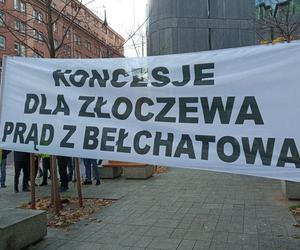 Górnicy protestowali w Warszawie pod siedzibą PGE. Wystawiono świńskie łby