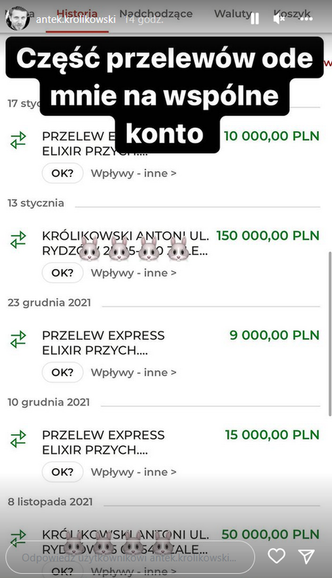 Antek Królikowski i Joanna Opozda - bankowe transakcje