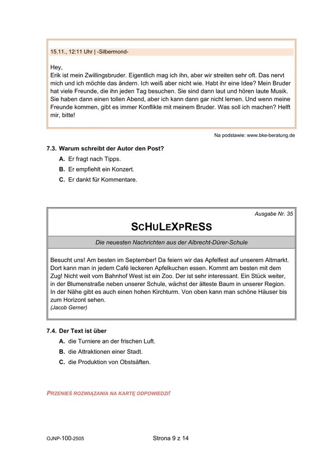 Egzamin ósmoklasisty niemiecki 2025 - arkusz CKE 15.05.2025