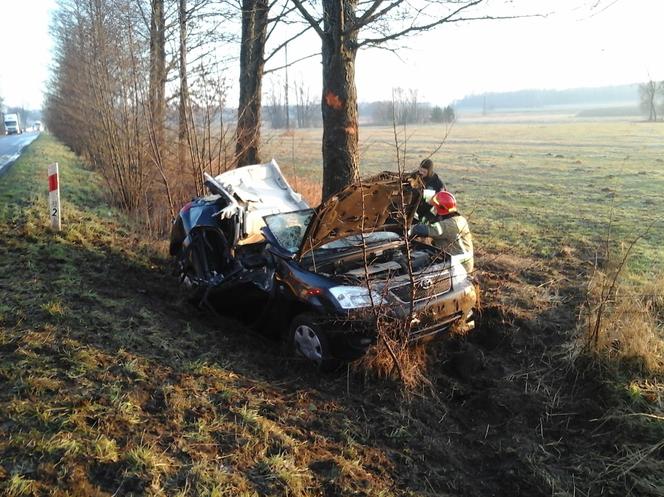 Świrydy. Tym autem jechała kobieta z 4-letnim dzieckiem. Toyota uderzyła w drzewo. Strażacy pokazali zdjęcia