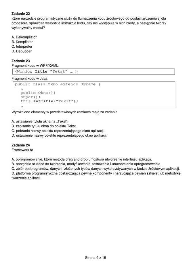 Egzamin zawodowy informatyk - przykładowe zadania. Nazwa kwalifikacji: Projektowanie, programowanie i testowanie aplikacji