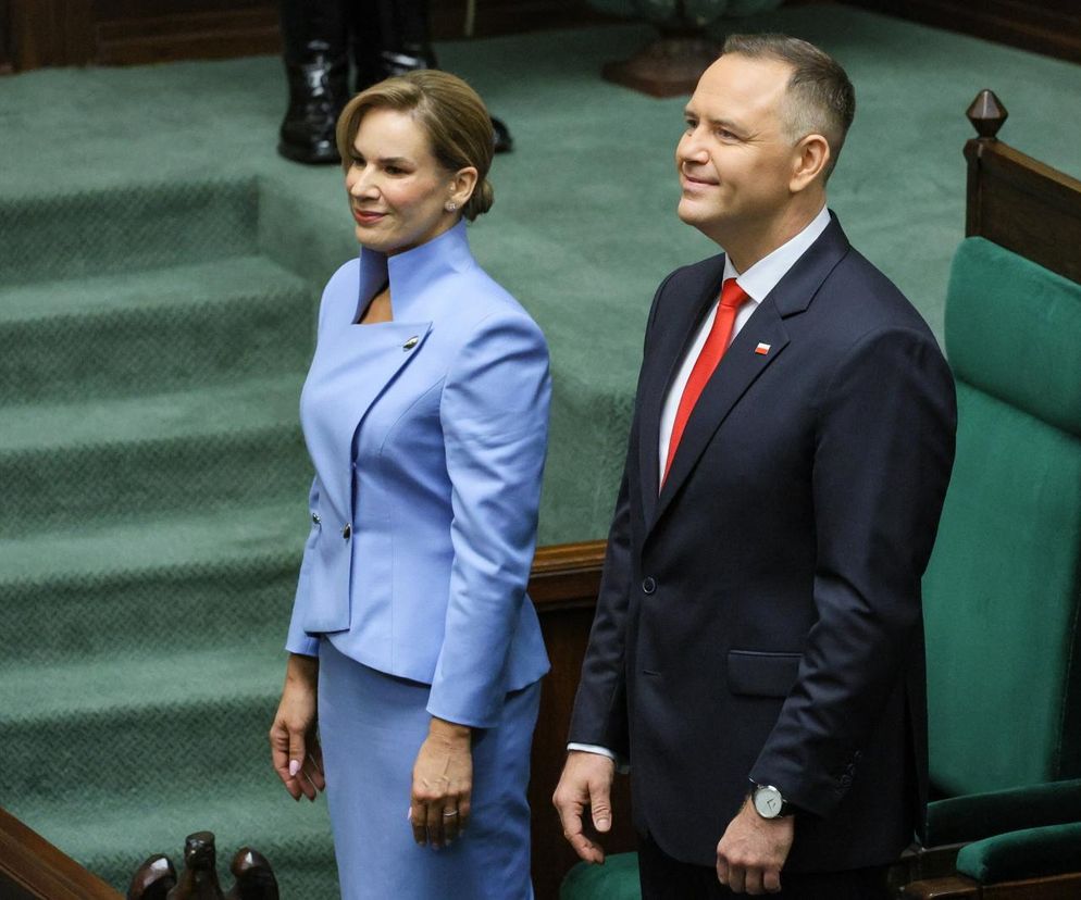 Prezydent-elekt Karol Nawrocki z żoną Martą Nawrocką tuż przed zaprzysiężeniem