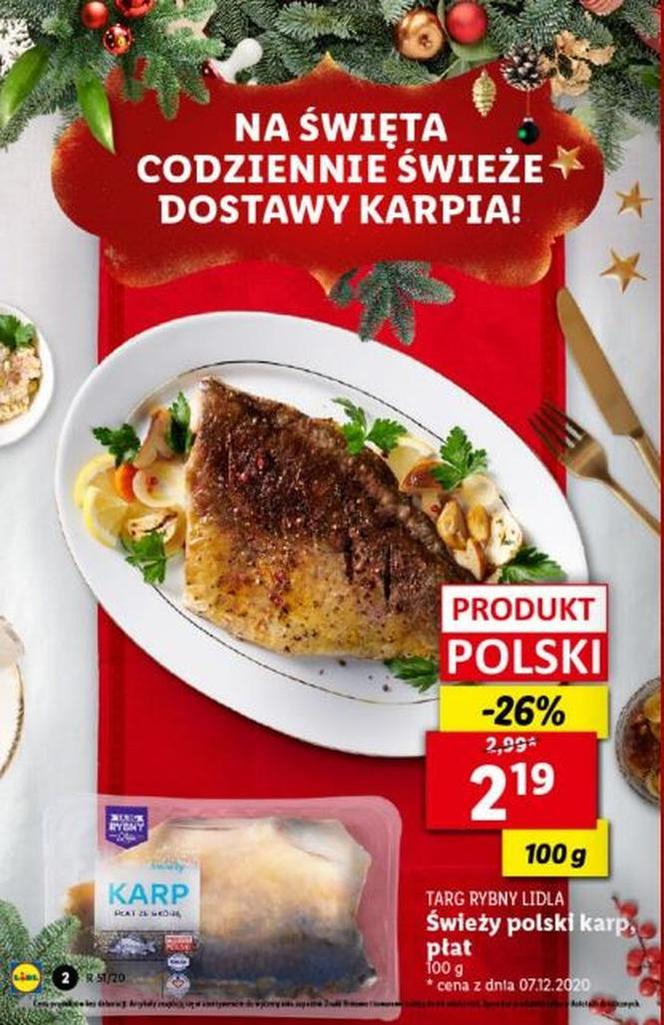 Świeży polski karp, płat - 2,19 zł/100 g 