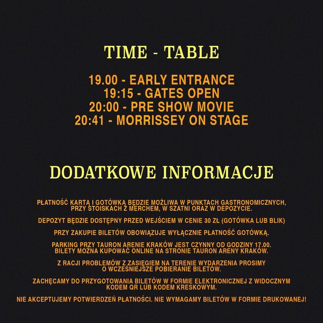 Morrissey w Krakowie - informacje praktyczne