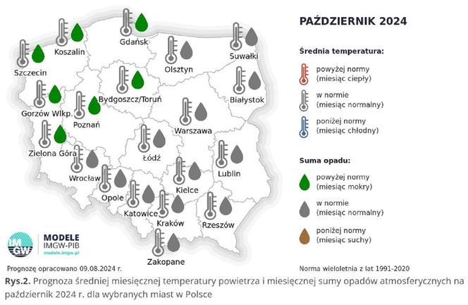 IMGW-PIB: Eksperymentalna prognoza długoterminowa temperatury i opadu na wrzesień 2024 r. – grudzień 2024 r.