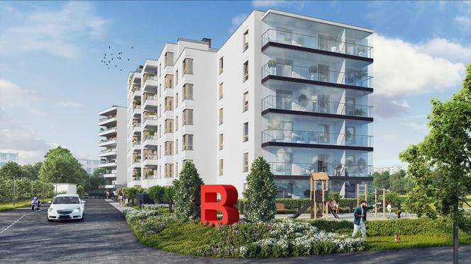 Apartamenty Literacka od Dom Development – widok od placu zabaw