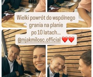 M jak miłość. Krystian Wieczorek (Andrzej Budzyński) i jego żona Maria (Paulina Lipska) na planie serialu