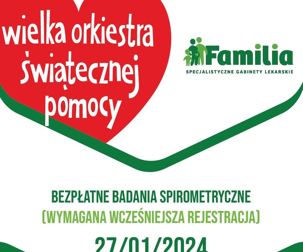 Przychodnia Familia w Siedlcach zaprasza na bezpłatne badania spirometryczne płuc w ramach 32. Finału WOŚP