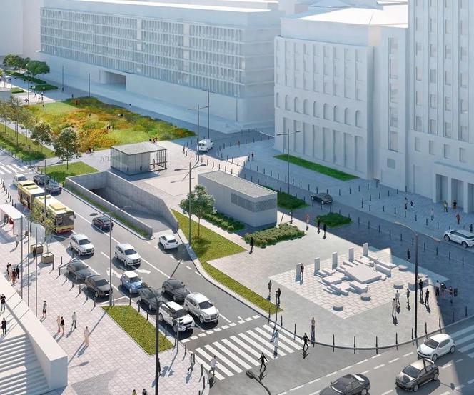Wizualizacja placu Powstańców Warszawy po wybudowaniu parkingu podziemnego