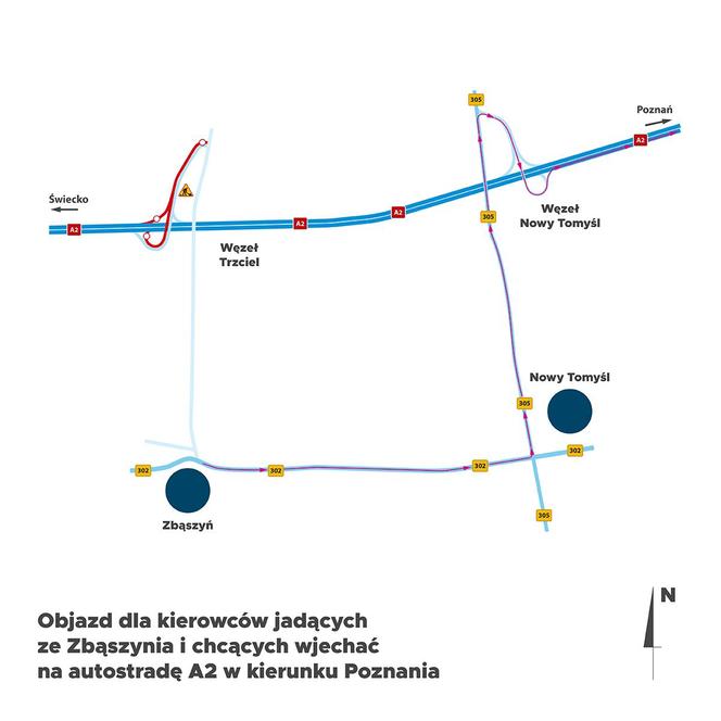 Utrudnienia na wjeździe A2 w Trzcielu. Kierowcy, zapamiętajcie ten objazd