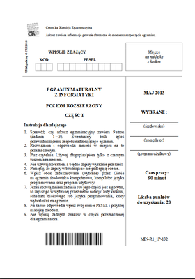 Matura 2013, informatyka poziom rozszerzony