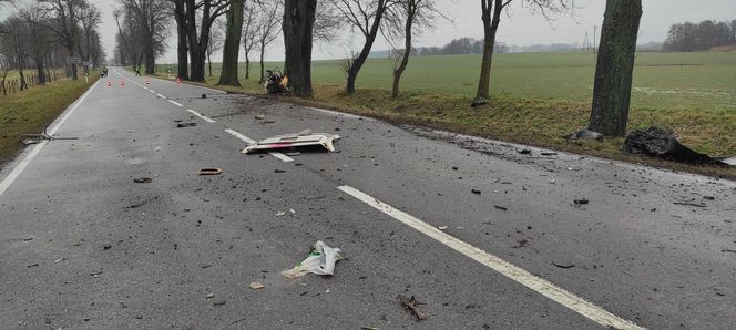 Z impetem wjechał w drzewo! Siła uderzenia rozerwała samochód