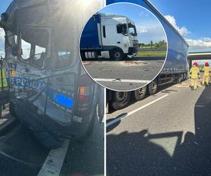 Ciężarówka uderzyła w radiowóz. Ucierpiało dwóch funkcjonariuszy. Groźny wypadek na A4