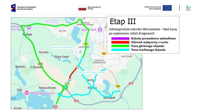 Zamknięcie wylotu z Olsztyna na Warszawę. Dobra wiadomość dla kierowców. Utrudnienia krócej niż planowano