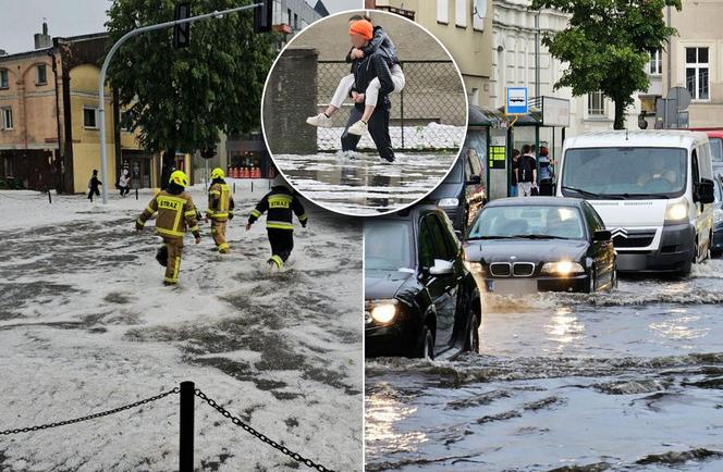 Nawałnica nad Gnieznem. Miasto zalały strumienie wody po ulewie i gradobiciu [ZDJĘCIA].