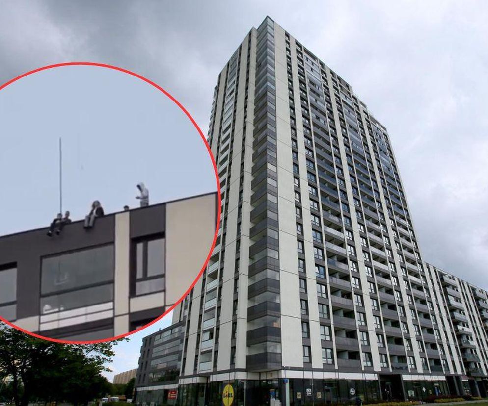 Młodzi ludzie usiedli na krawędzi dachu wieżowca w Warszawie! Nagranie mrozi krew w żyłach