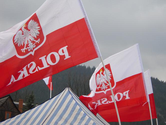Nieprawidłowa flaga Polski z godłem