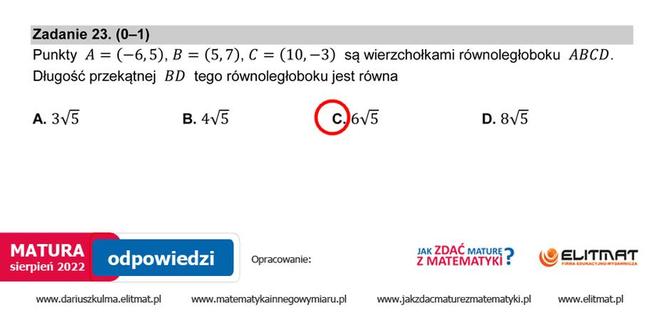 Matura 2022: matematyka, poprawka. Arkusz PDF